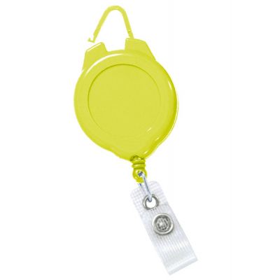 Yellow Sports Badge Reel with a Flexible Hook and Clear Strap Attachment