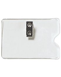 Horizontal Side Loading Clear Vinyl Badge Holder with 2-Hole Clip