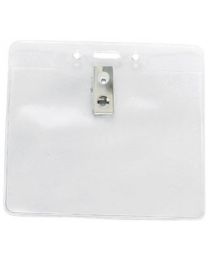 Horizontal Top Loading Clear Vinyl Badge Holder with 2-Hole Clip and Chain Holes
