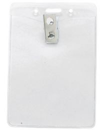 Vertical Top Loading Clear Vinyl Badge Holder with 2-Hole Clip and Chain Holes