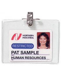 Horizontal Top Loading Clear Vinyl Name Badge Holder with Pin-Clip Combo and Attachment Holes