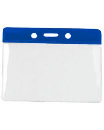Blue Horizontal Top Loading Color Bar Vinyl Badge Holder with Chain Holes