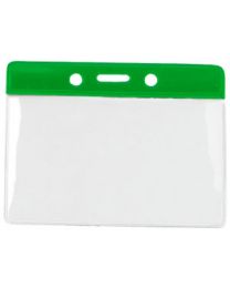 Green Horizontal Top Loading Color Bar Vinyl Badge Holder with Chain Holes