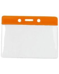 Orange Horizontal Top Loading Color Bar Vinyl Badge Holder with Chain Holes