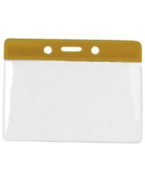 Tan Horizontal Top Loading Color Bar Vinyl Badge Holder with Chain Holes