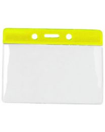 Yellow Horizontal Top Loading Color Bar Vinyl Badge Holder with Chain Holes