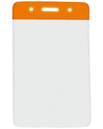 Orange Vertical Top Loading Color Bar Vinyl Badge Holder with Chain Holes