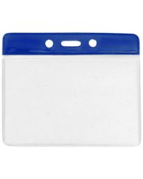 Blue Horizontal Top Loading Color Bar Vinyl Badge Holder with Chain Holes