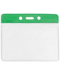 Green Horizontal Top Loading Color Bar Vinyl Badge Holder with Chain Holes