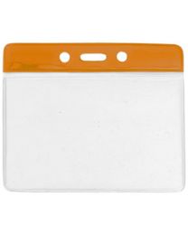 Orange Horizontal Top Loading Color Bar Vinyl Badge Holder with Chain Holes