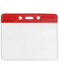 Red Horizontal Top Loading Color Bar Vinyl Badge Holder with Chain Holes