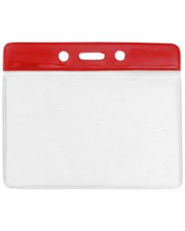 Red Horizontal Top Loading Color Bar Vinyl Badge Holder with Chain Holes