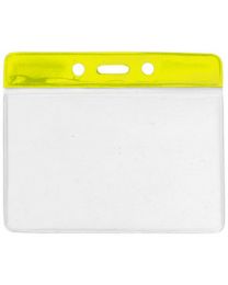 Yellow Horizontal Top Loading Color Bar Vinyl Badge Holder with Chain Holes