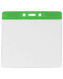Green Horizontal Top Loading Extra Large Color Bar Vinyl Badge Holder with Chain Holes