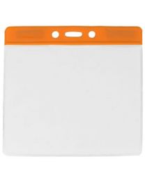 Orange Horizontal Top Loading Extra Large Color Bar Vinyl Badge Holder with Chain Holes