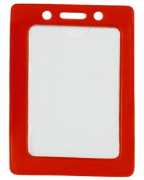Red Vertical Top Loading Color-Frame Vinyl Badge Holder with Chain Holes