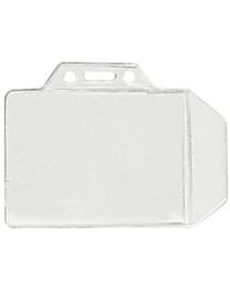Horizontal Side Loading Clear Vinyl Badge Holder with Chain Holes and Tuck-In Flap