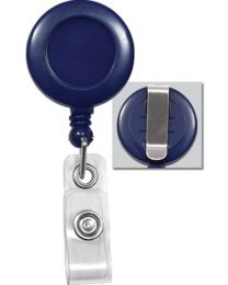 Blue Badge Reel with a Clear Strap and Belt Clip Attachment