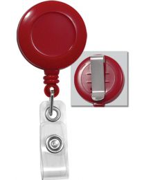 Red Badge Reel with a Clear Strap and Belt Clip Attachment