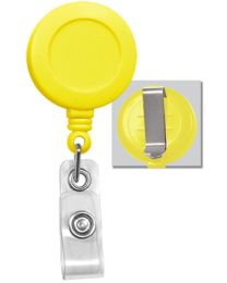 Yellow Badge Reel with a Clear Strap and Belt Clip Attachment
