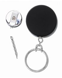 Black /Chrome Heavy Duty Badge Reel with a Link Chain Split Ring and Belt Clip Attachment