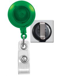 Translucent Green Badge Reel with a Clear Strap and Belt Clip Attachment