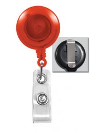 Translucent Orange Badge Reel with a Clear Strap and Belt Clip Attachment