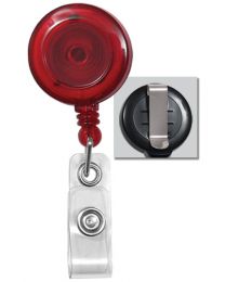 Translucent Red Badge Reel with a Clear Strap and Belt Clip Attachment