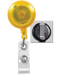Translucent Yellow Badge Reel with a Clear Strap and Belt Clip Attachment