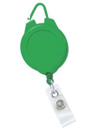 Green Sports Badge Reel with a Flexible Hook and Clear Strap Attachment