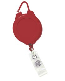 Red Sports Badge Reel with a Flexible Hook and Clear Strap Attachment