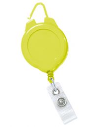 Yellow Sports Badge Reel with a Flexible Hook and Clear Strap Attachment