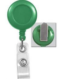Green Badge Reel with a Clear Strap and Spring Clip Attachment