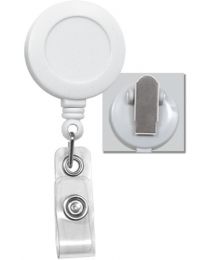 White Badge Reel with a Clear Strap and Spring Clip Attachment