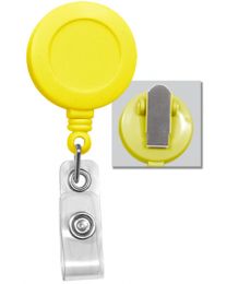 Yellow Badge Reel with a Clear Strap and Spring Clip Attachment