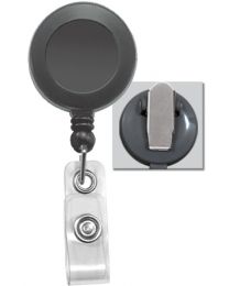 Gray Badge Reel with a Clear Strap and Spring Clip Attachment