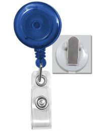Translucent Blue Badge Reel with a Clear Strap and Spring Clip Attachment