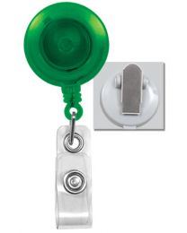 Translucent Green Badge Reel with a Clear Strap and Spring Clip Attachment