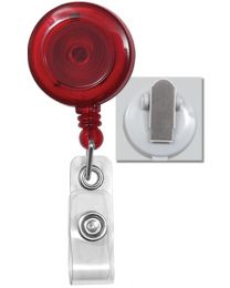 Translucent Red Badge Reel with a Clear Strap and Spring Clip Attachment
