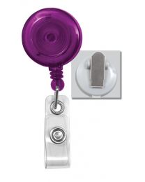 Translucent Purple Badge Reel with a Clear Strap and Spring Clip Attachment