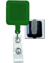 Green Square Badge Reel with a Clear Strap and Spring Clip Attachment