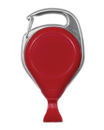 Red No-Twist Carabiner Badge Reel with a Card Clip Attachment