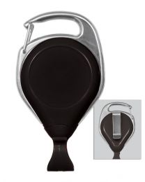 Black No-Twist Carabiner Badge Reel with a Card Clip and Belt Clip Attachment