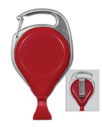 Red No-Twist Carabiner Badge Reel with a Card Clip and Belt Clip 