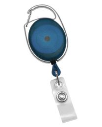 Translucent Blue Carabiner Badge Reel with a Clear Strap Attachment