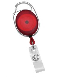 Translucent Red Carabiner Badge Reel with a Clear Strap Attachment