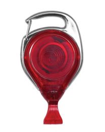 Translucent Red No-Twist Carabiner Badge Reel with a Card Clip Attachment