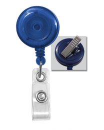 Translucent Blue Badge Reel with a Clear Strap and Swivel Spring Clip Attachment
