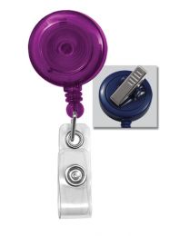Translucent Purple Badge Reel with a Clear Strap and Swivel Spring Clip Attachment