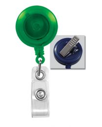 Translucent Green Badge Reel with a Clear Strap and Swivel Spring Clip Attachment